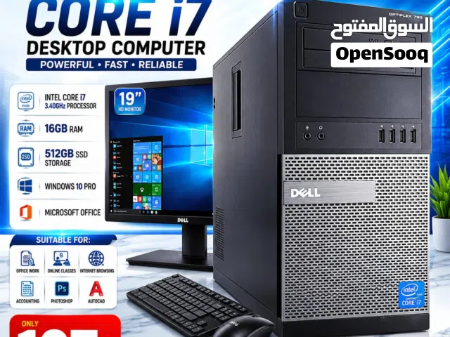 Dell Core i7 -Computer Set Speed 3.40Ghz 16GB RAM  512GB SSD Win 10 Pro 19'′ HD Monitor-/ WhatsApp