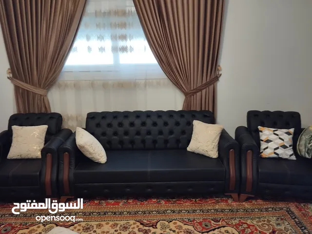 صالون جلد أزرق كحلي 3 قطع