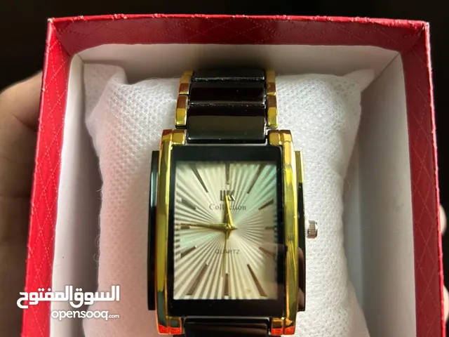 black white golden watch for man ساعة رجالية باللونين الأسود والأبيض والذهبي
