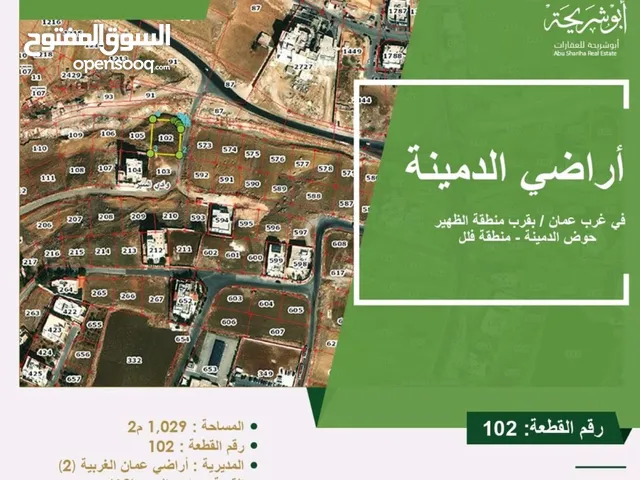 اراضي للبيع غرب عمان منطقة الظهير حوض الدمينة منطقة فلل