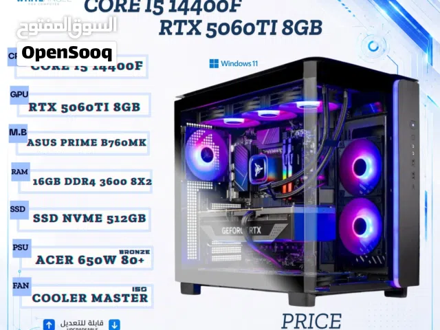 تجميعة العاب CORE I5 14400F بكرت شاشة RTX 5060 TI 8GB رام 16 3600MHZ جودة عالية بافضل الاسعار