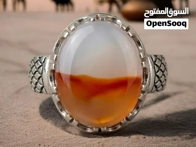 خاتم فضة 925 بحجر عقيق نادر ومميز بالشهادة والتوثيق