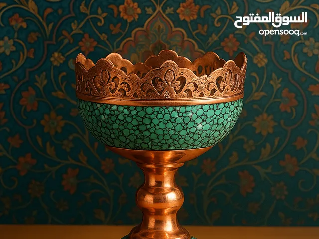 عبر الأجيال. : نقدم لكم هذه التحفة الفنية الرائعة كأس تزييني مصنوع يدوياً من النحاس الخالص، ومطعم