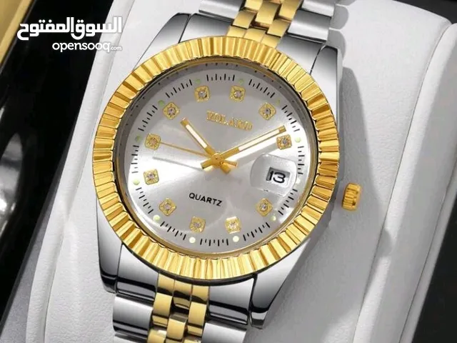 ساعه كوارتز رجاليه ذات اطار الماس واطار من الفولاذ المقاوم للصدأ
