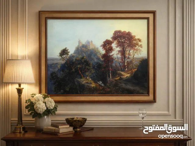 لوحة زيت أصلية على كانفاس، مقاس 50×70 سم، تجسد مشهدًا طبيعيًا هادئًا يقود العين في رحلة بصرية رائعة
