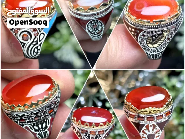 خواتم فضه عيار 925 متوج بالعقيق اليماني
