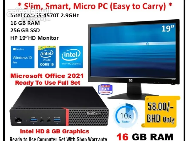 Lenovo Tiny Mini PC Intel Core I5 16GB RAM SSD 256GB With Monitor Full Set WIN 10 Pro