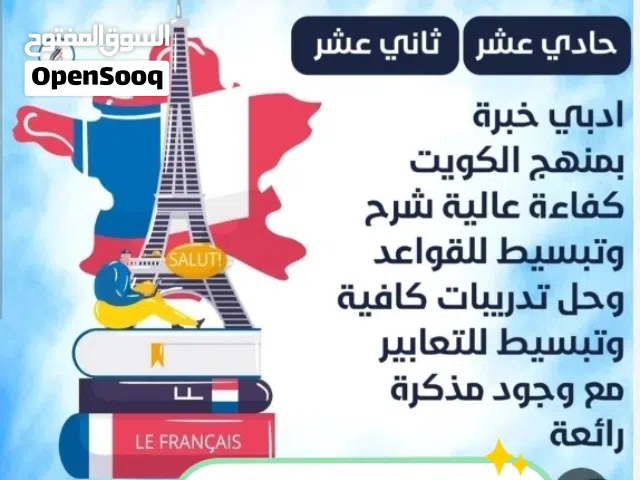 مدرس فرنسي خبره كبيره صف11و12 (شرح القواعد - تلخيص للوحدات - حل اختبارات فاينال)
