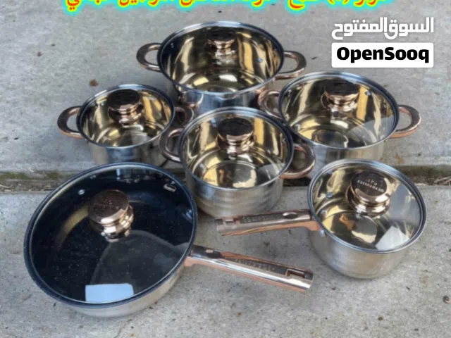 شياكة ذهبية وعمر طويل بمطبخج! طقم قدور ومقالي ستيل 6 قطع بقاعدة خماسية تمنع الحرك