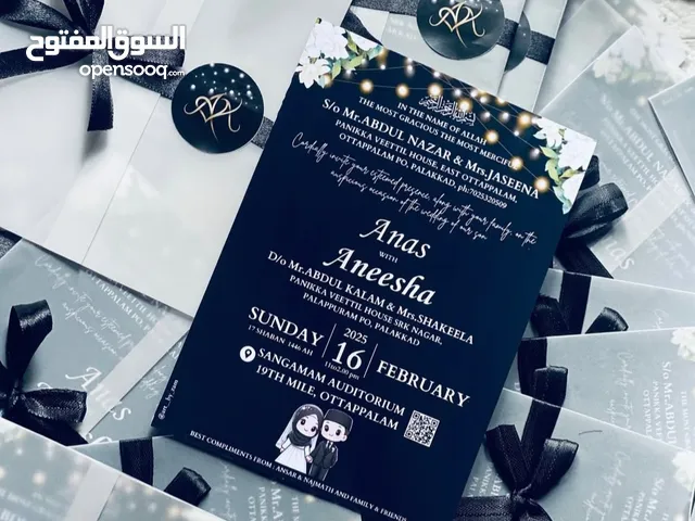 Wedding invitation card, videos, save the date videos and photos, gift hampers, choclate hampers etc