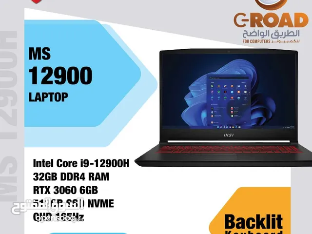 لابتوب لابتوب إم إس آي RTX 3060. 6GB msi MS i9-12900 Intel Core i9-12900H