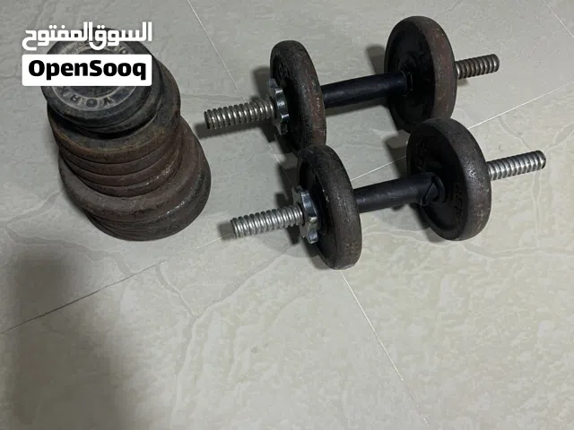 Multi level bench + two rods + 50 kg+ weights + 3 dumble sets and one box + push up handles