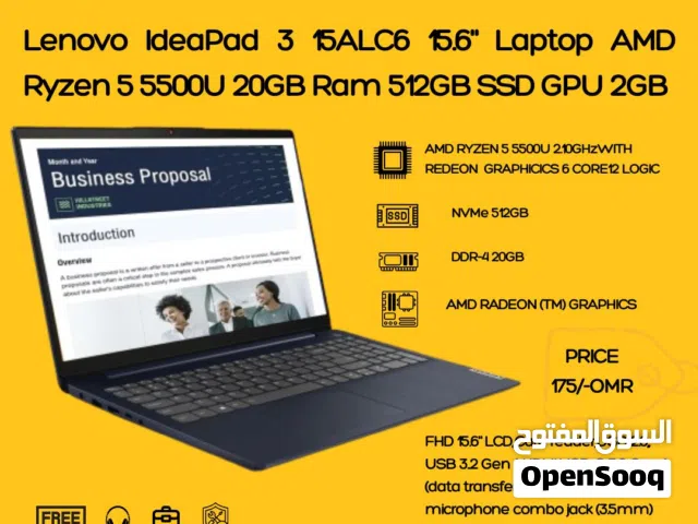 Lenovo IdeaPad 3 15ALC6 15.6 Laptop AMD Ryzen 5 5500U 20GB Ram 512GB SSD GPU 2GB