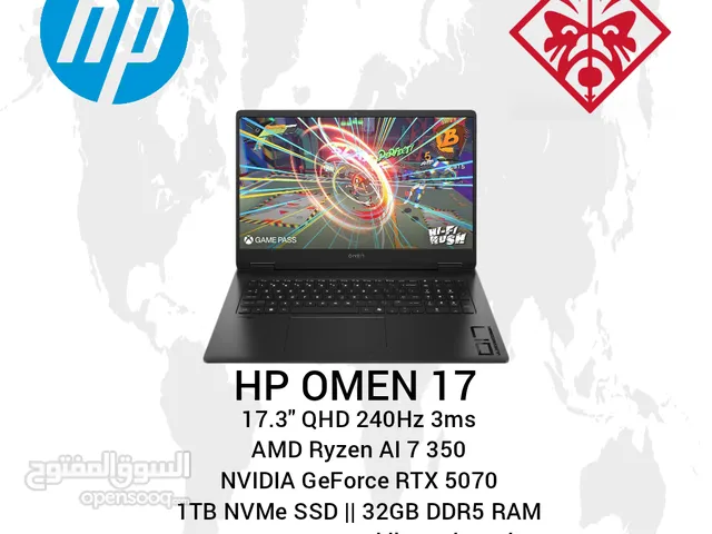 HP OMEN 17.3" QHD 240Hz, RTX 5070, Ryzen AI 7, 32GB RAM, 1TB SSD