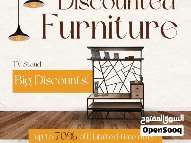 أرفف ديكورية خشبية ، مرآيا، طاولة أكل، طاولات وسط، واجهة تلفاز بسعر التصفية! العقبه