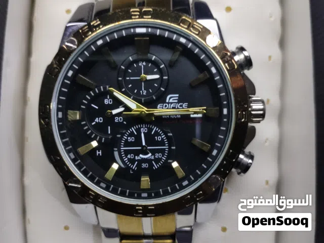 ساعة يد رجالية من طراز كاسيو إديفيس كرونوغراف بتصميم ثنائي اللون (ذهبي وفضي).