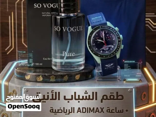 طقم شبابي أنيق 3 قطع (ساعة + عطر + بلوزة) بسعر تصفية  عرض رجالي متكامل – ساعة ADIMAX + عطر + بلوزة