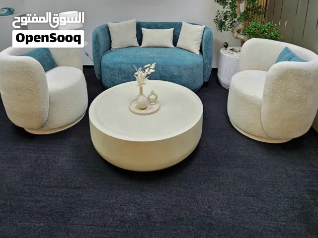 For offic, Modern 3-Seater Sofa with 2 Lounge Chairs and Round customised marble table