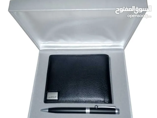 محفظة وحافظة نقود رجالي البنك العربي جلد اصلي طبيعي 100 ٪ مع محفظة بطاقات صغيرة جلد وقلم حبر فاخر.