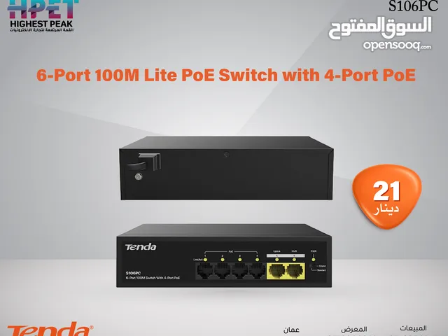 Tenda S106PC محول PoE خفيف الوزن 100M مزود بـ 6 منافذ مع 4 منافذ PoE