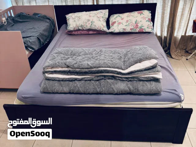 IKEA Brusali Large Queen Size Bed Frame with 4 side drawers and 2 Besiy Tables - 600 AED
