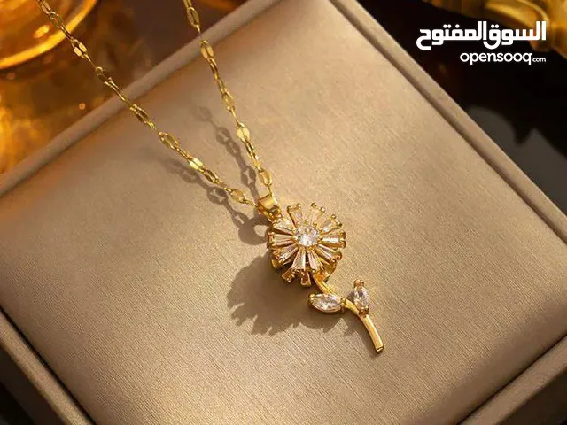 قلادة عباد الشمس لصاحبات الذوق الرفيع قلادة نسائية فاخرة مطلية بالذهب مع ميكرو مرصعة بحجارة ال