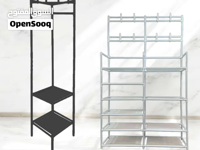 القطعة الاولى: ستاند ملابس زاويه متعدد القطعة الثانية: رف تخزين متعدد الوظائف للأحذية والملابس