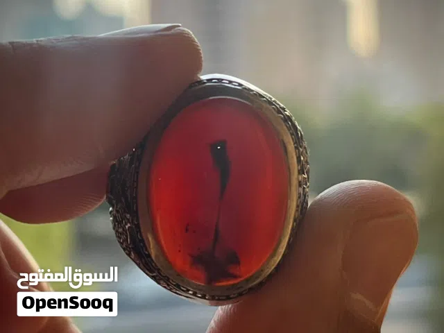 خاتم عقيق يماني كبدي مزعفر صياغة مهدي