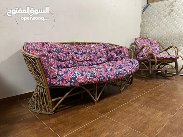 كنبة خيزران ثلاثية مع كرسي هزاز