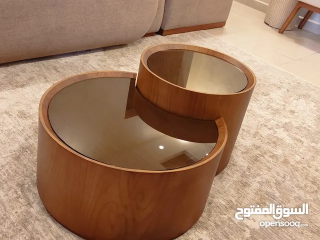 طاولة وسط خشب جديد قطعتين مع زجاج عسلي طربيزات خشب قطعتين منفصلات استيراد مصر جديد جديد