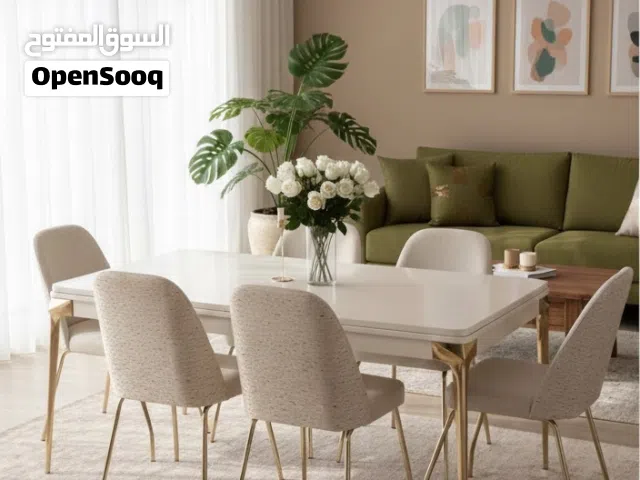 ميز طعام 6 كراسي لون اوف وايت ومطعم ذهبي