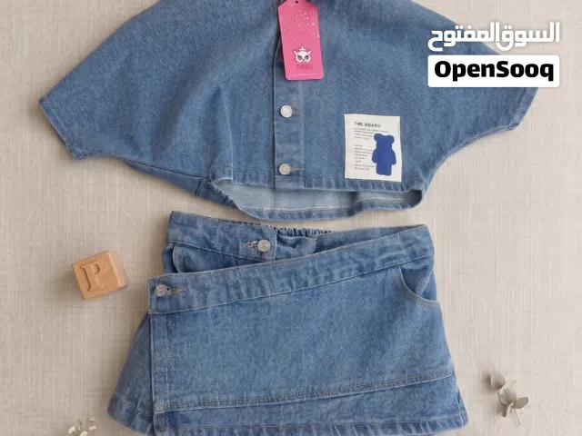 طقم جينز بناتي (جاكيت واسع + شورت جيب) - خامة صيفي خفيفة - مقاسات من 4 لـ 7 سنوات