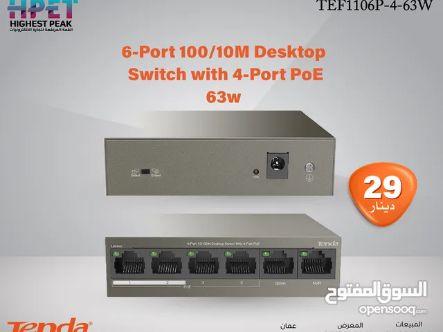 محول 63w Tenda TEF1106P-4-63W 6-Port 10/100Mbps Desktop Switch with 4-Port PoE