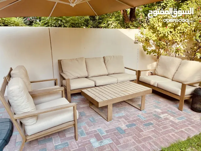 7-Seater Outdoor Patio Furniture Set Inox Frame & Beige Cushions